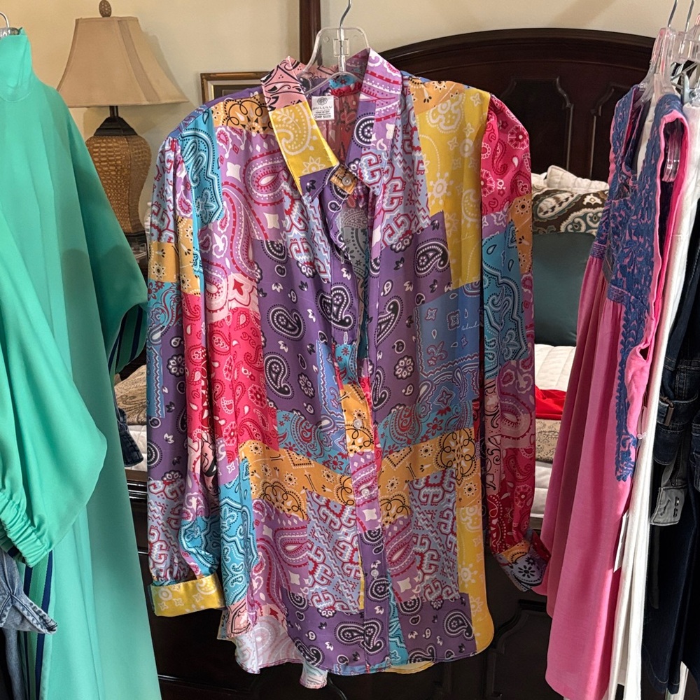 Colorblock Paisley Button-Down Blouse - Multi